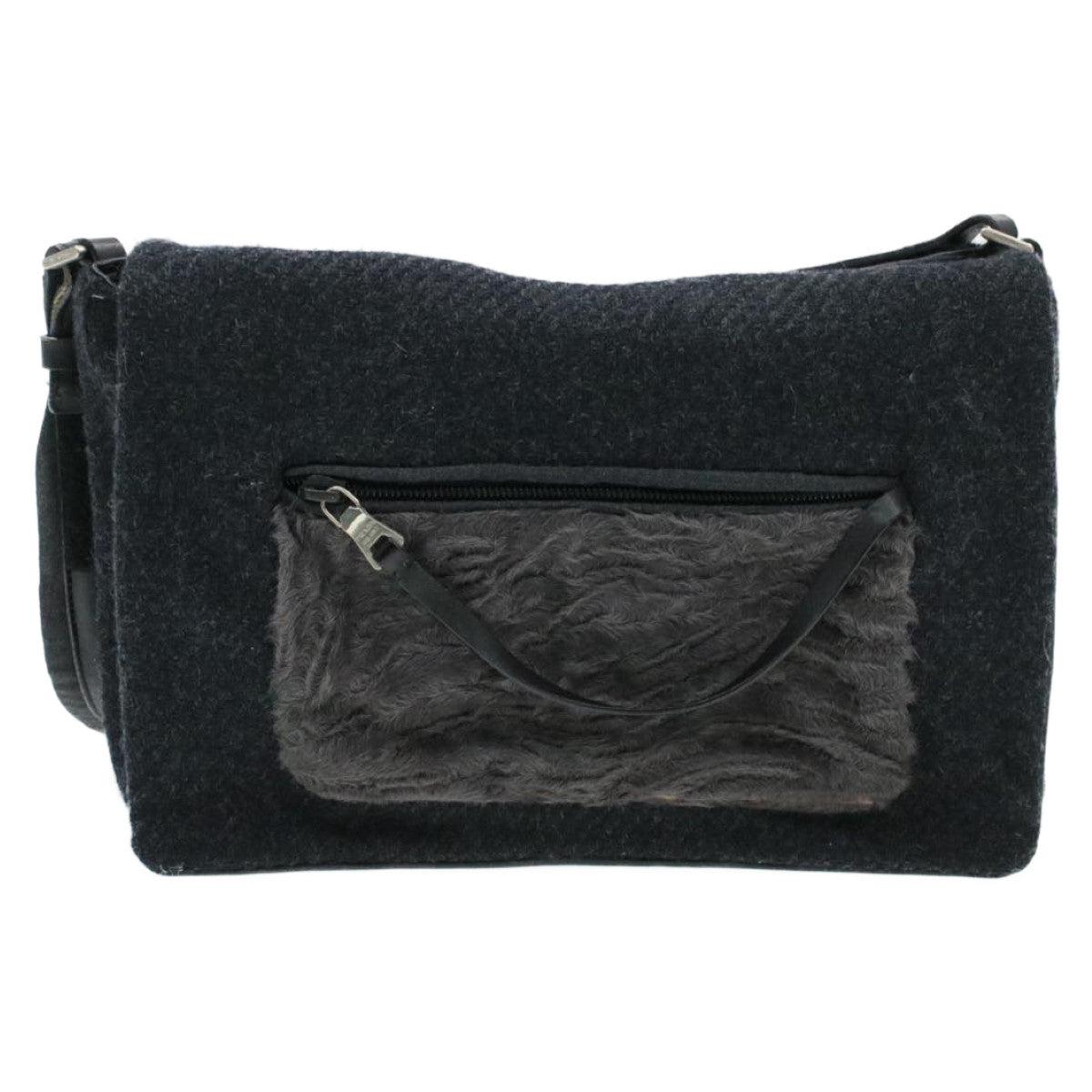 PRADA Suede Shoulder Bag Black Auth