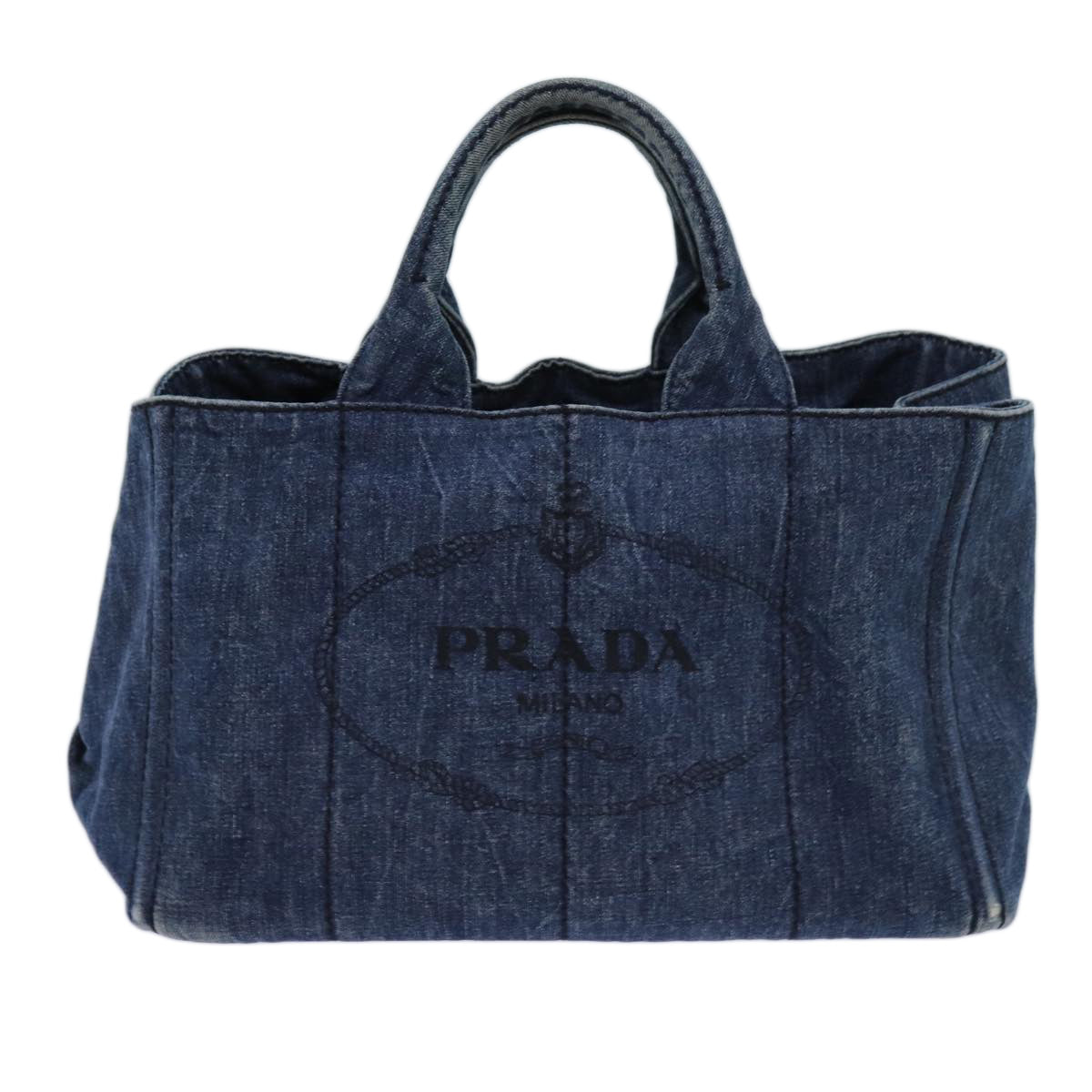 PRADA Canapa MM Hand Bag Blue Auth