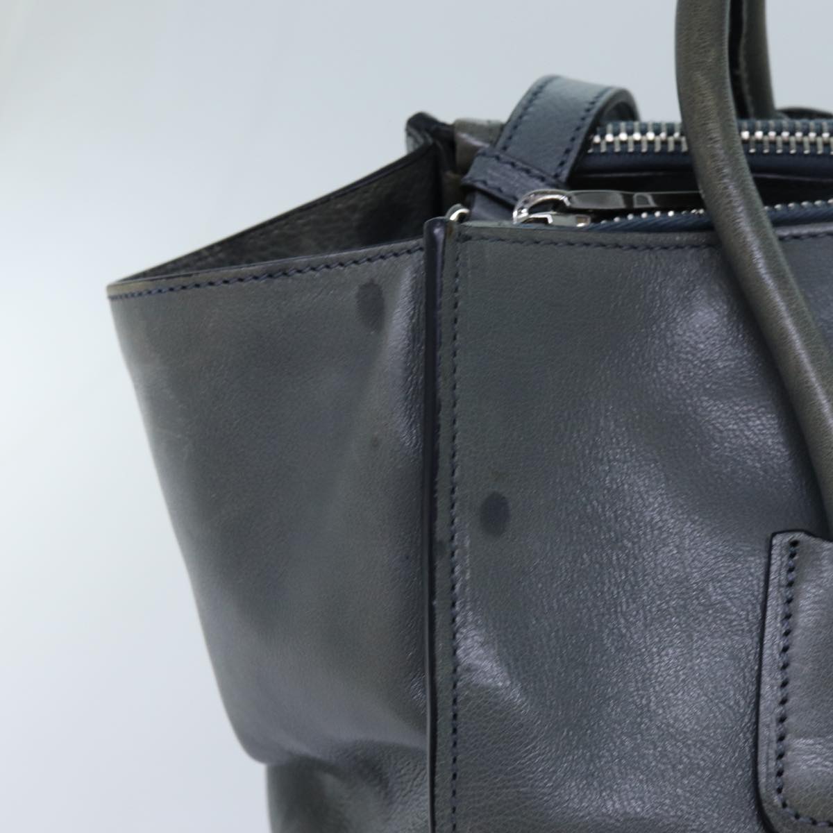 PRADA Hand Bag Leather 2way Blue Auth yk11955