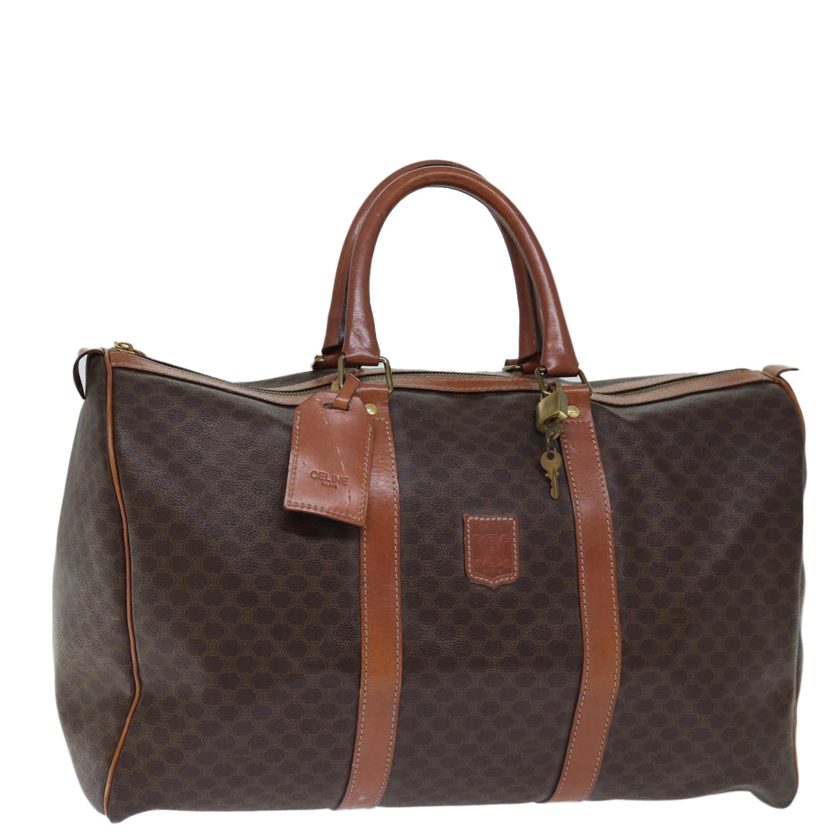 Luxury CELINE Macadam Canvas Boston Bag PVC Brown 12245