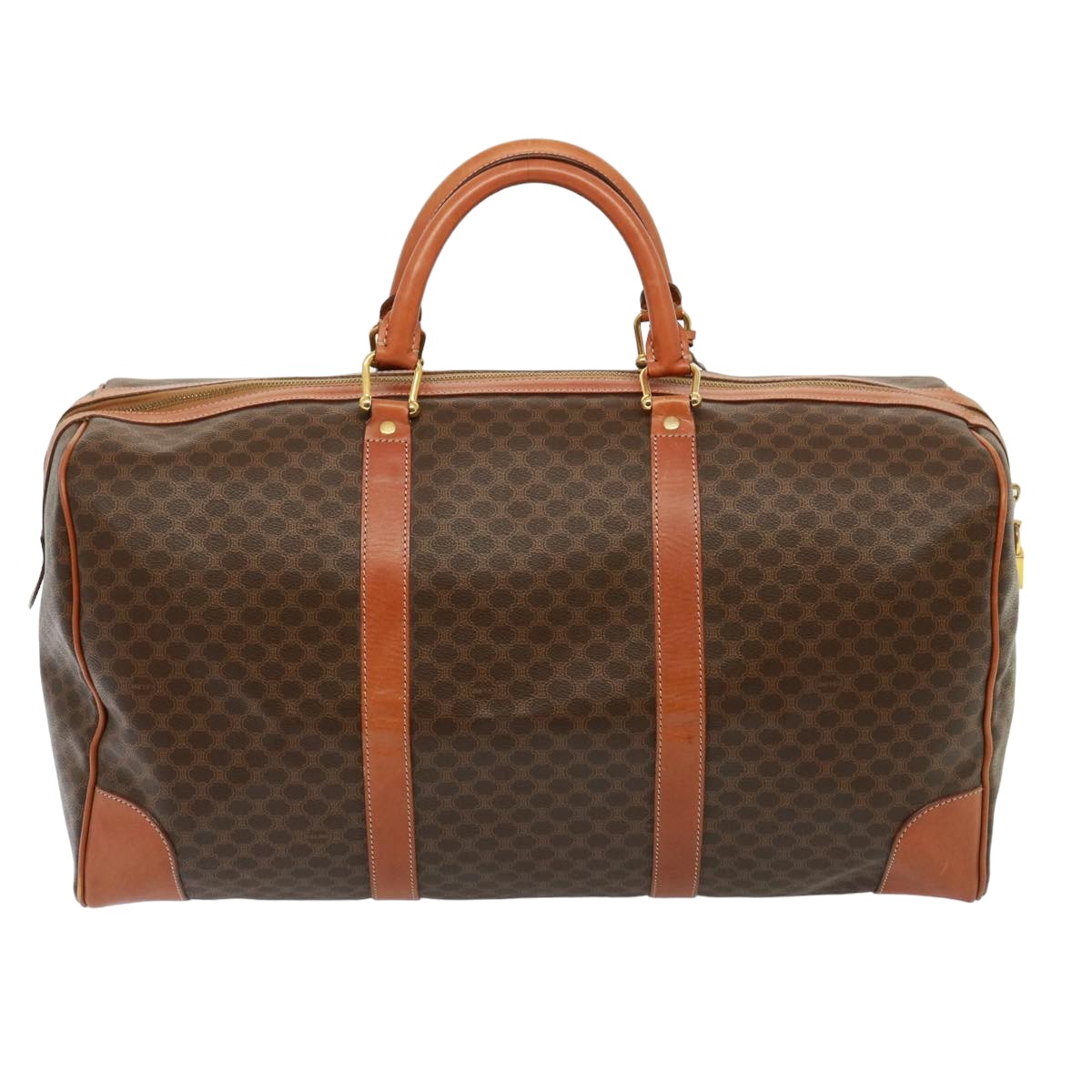 Luxury CELINE Macadam Canvas Boston Bag PVC Leather Brown 13158
