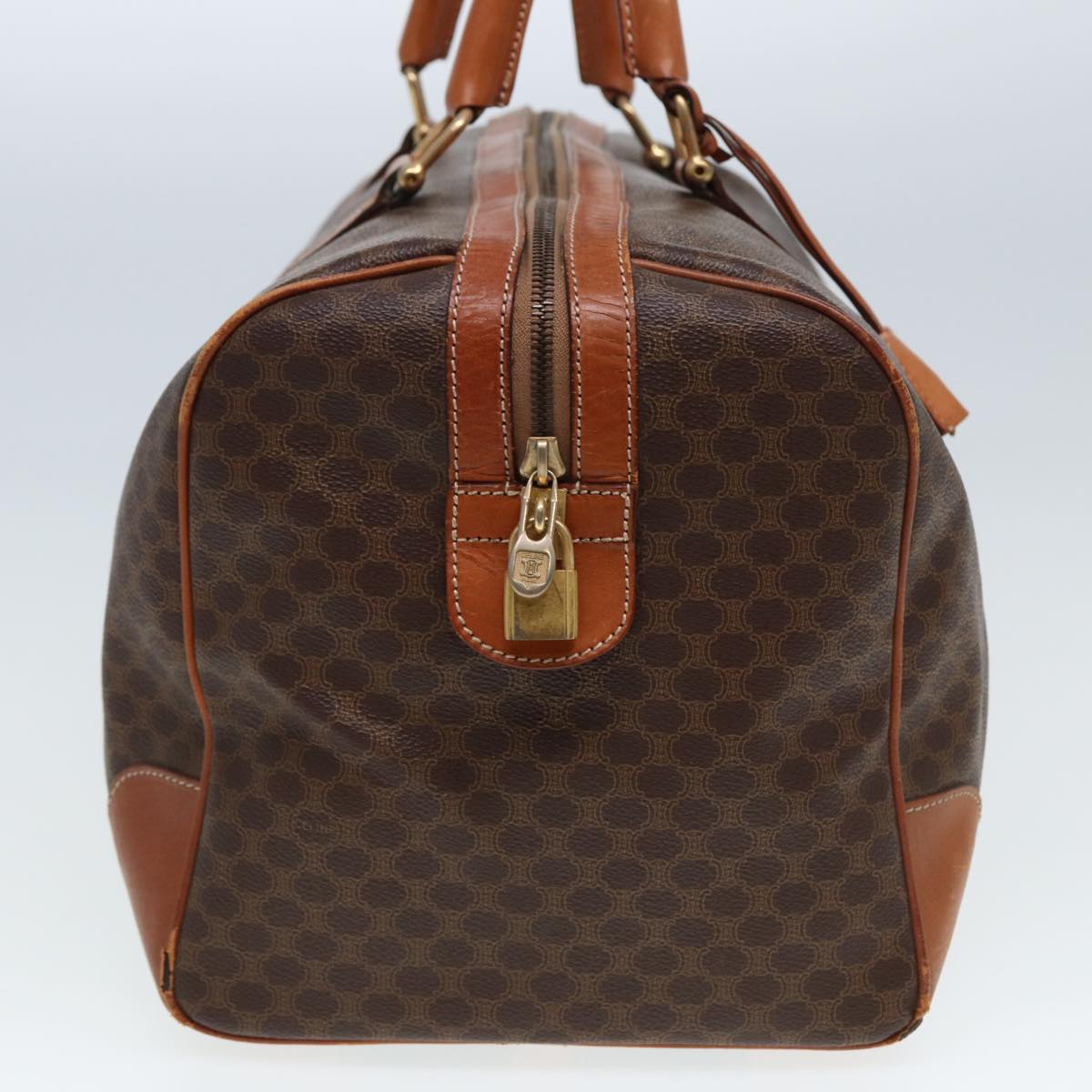 Luxury CELINE Macadam Canvas Boston Bag PVC Leather Brown 13219