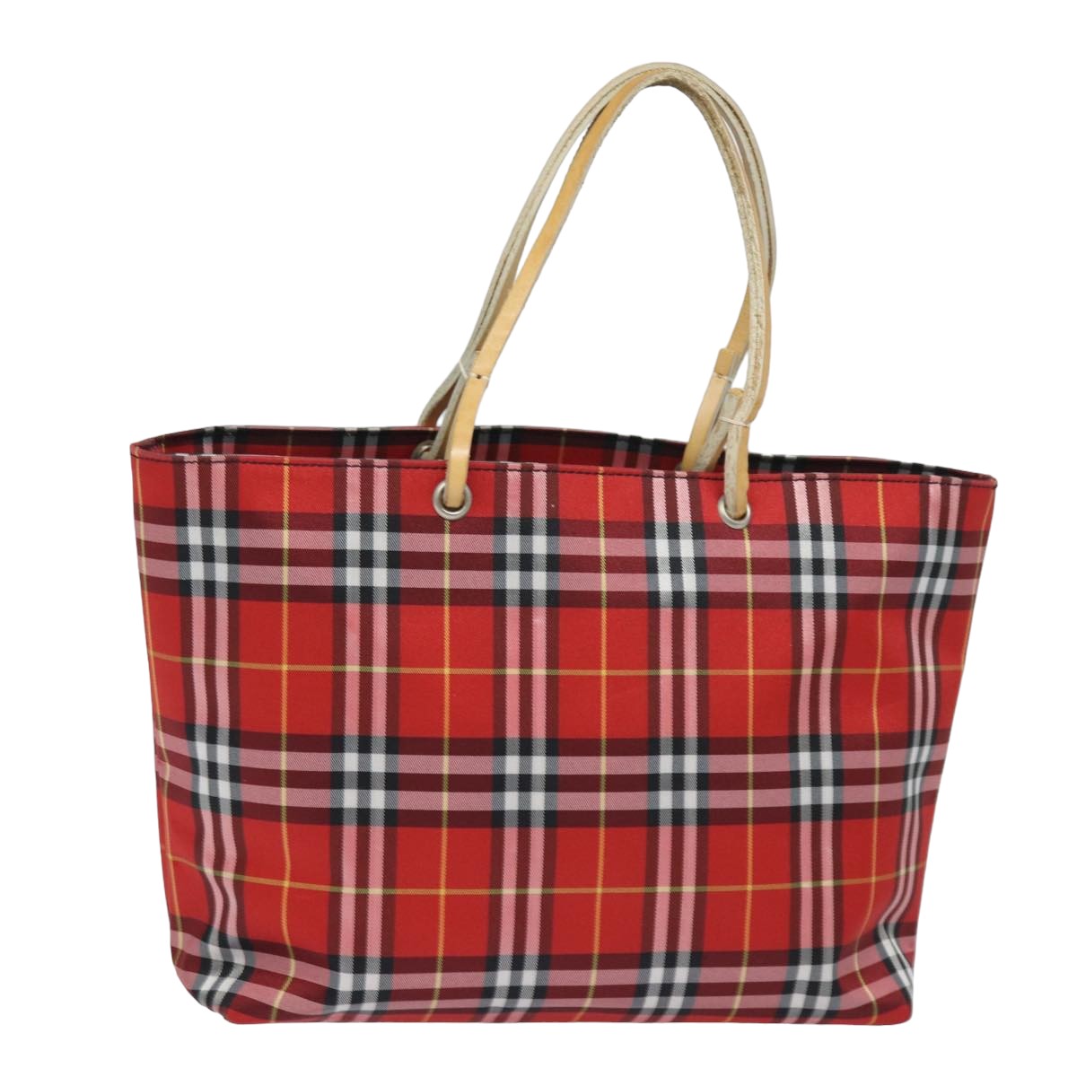 Burberry Nova Check Hand Bag Nylon Red Auth yk13442