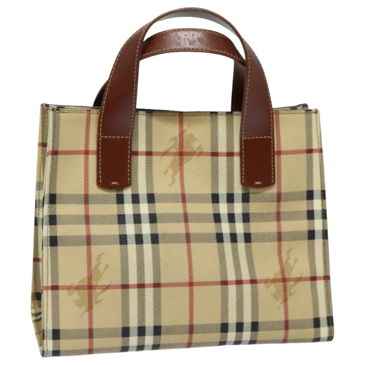 Burberry Nova Check Hand Bag PVC Leather Beige Auth yk13701