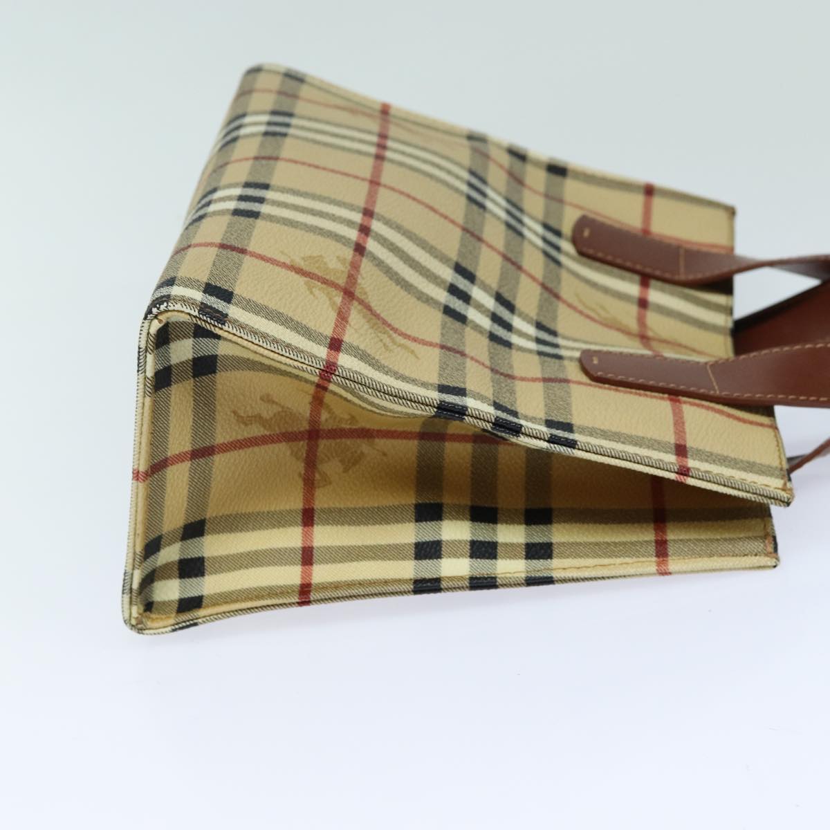 Burberry Nova Check Hand Bag PVC Leather Beige Auth yk13701