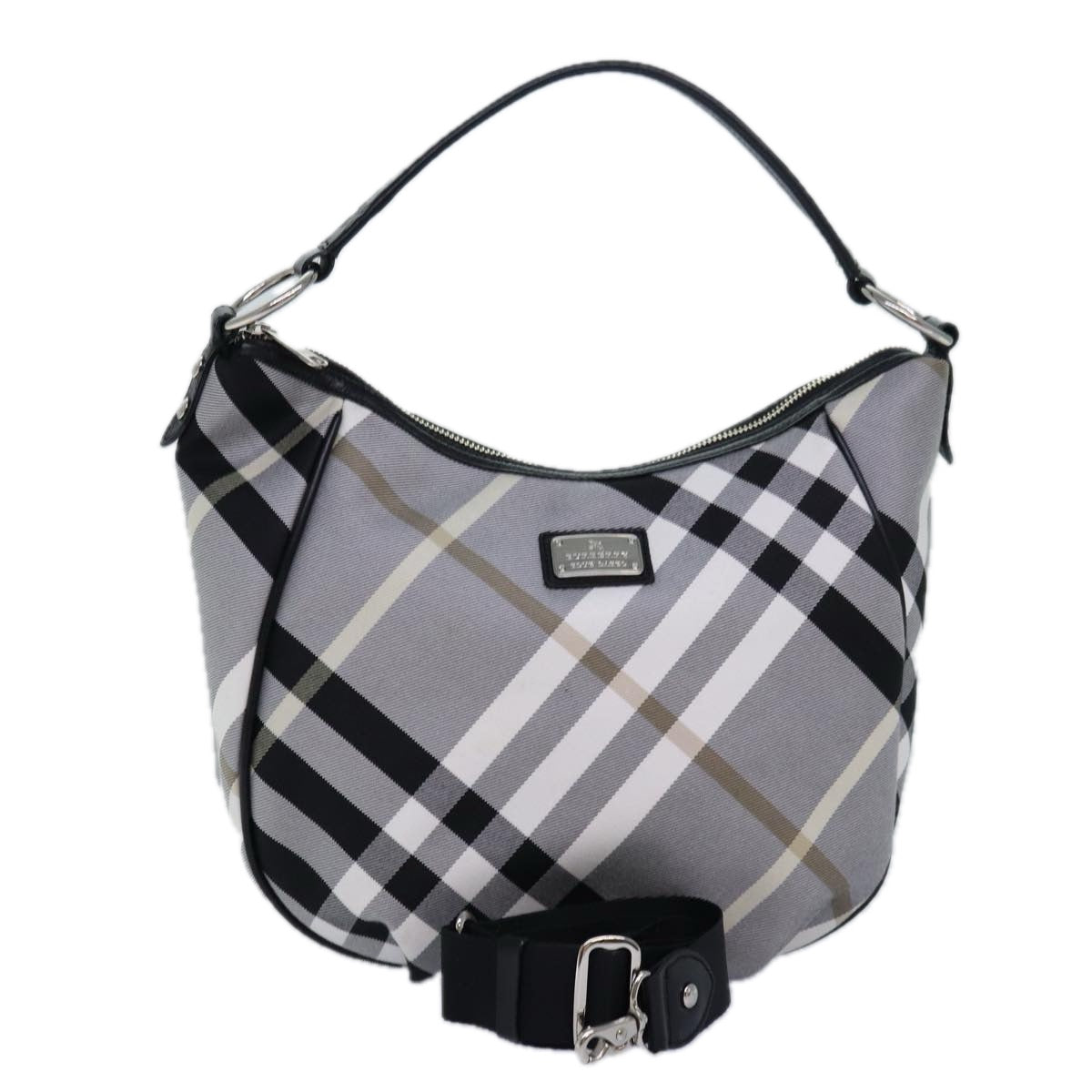 Burberry Nova Check Blue Label Hand Bag Canvas 2way Black White Auth yk13730