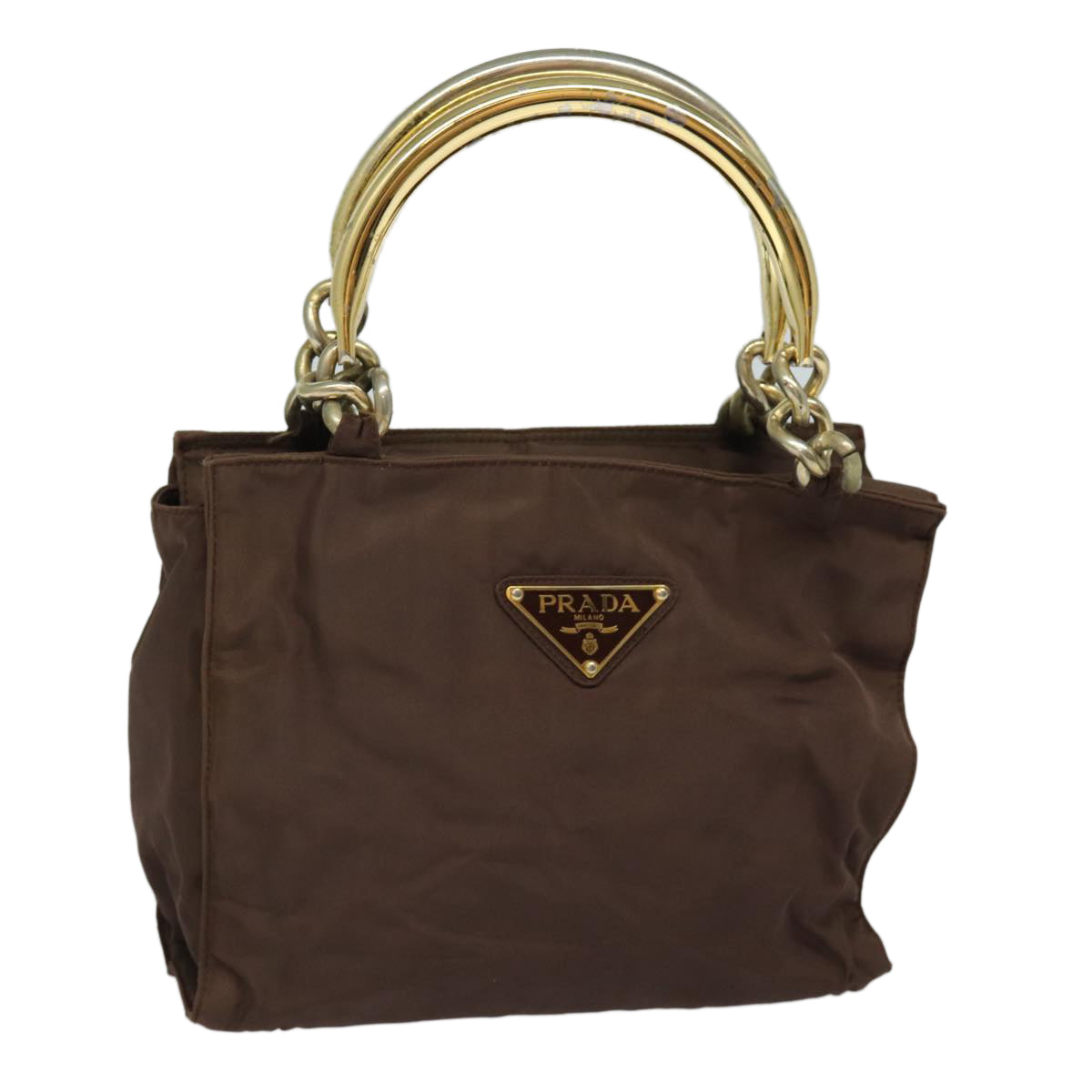 PRADA Hand Bag Nylon Brown Auth