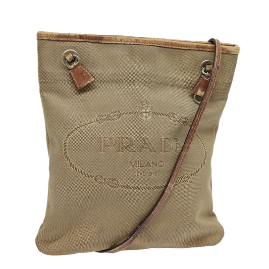 PRADA Shoulder Bag Canvas Beige Silver Auth