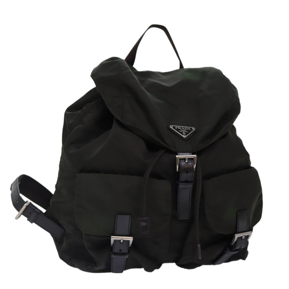 PRADA Backpack Nylon Khaki Brown Silver Auth