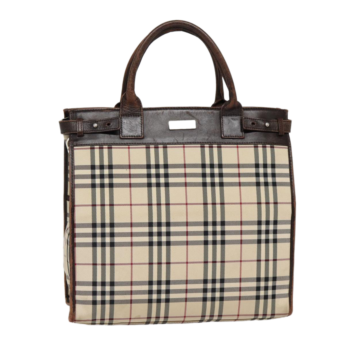 Burberry Nova Check Hand Bag Canvas Beige Silver Auth yk14284