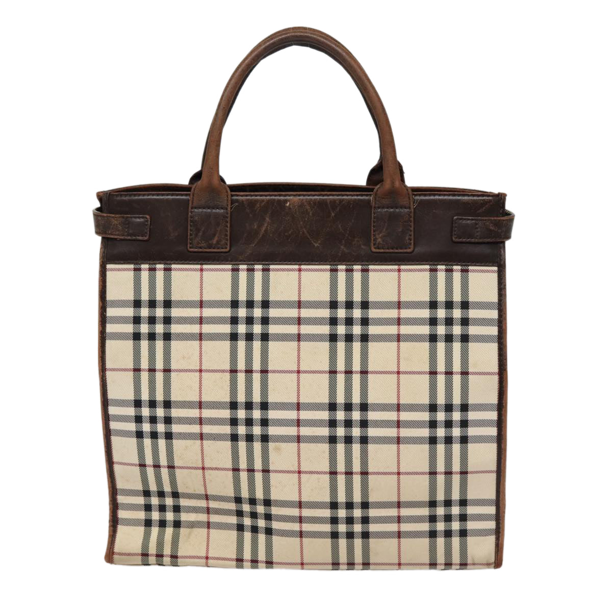 Burberry Nova Check Hand Bag Canvas Beige Silver Auth yk14284