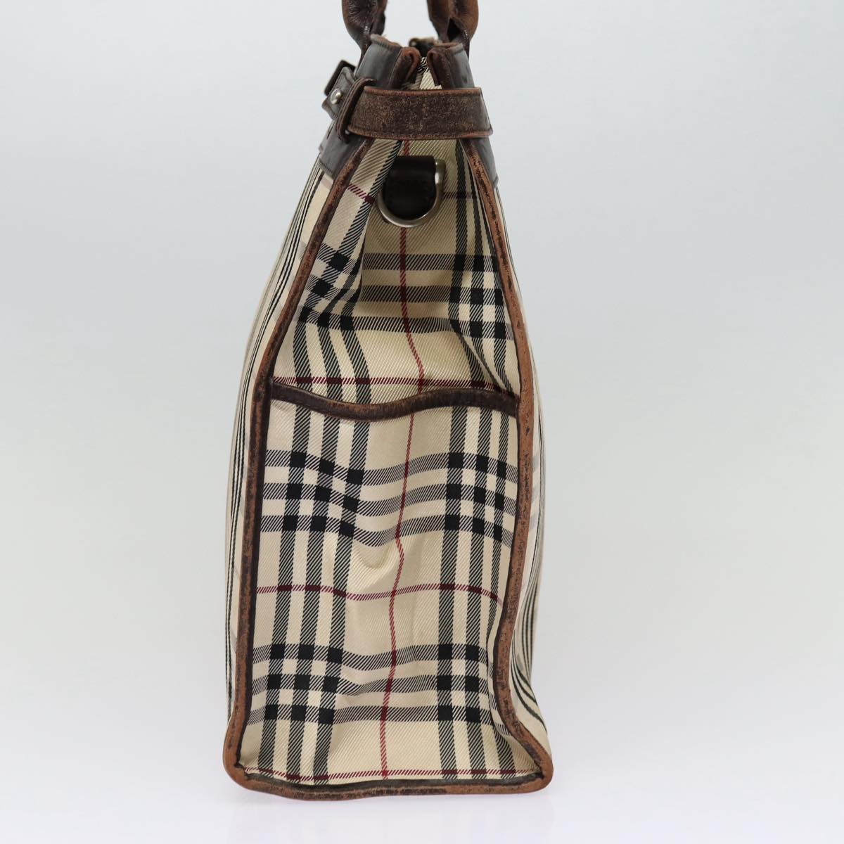 Burberry Nova Check Hand Bag Canvas Beige Silver Auth yk14284