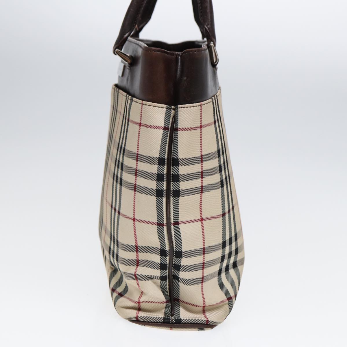 Burberry Nova Check Hand Bag Canvas Beige Silver Auth yk14318