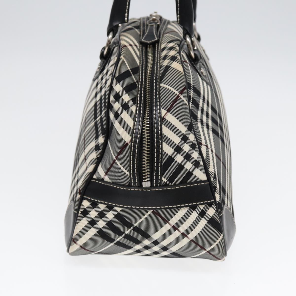 Burberry Nova Check Blue Label Hand Bag Nylon Black Silver Auth yk14350