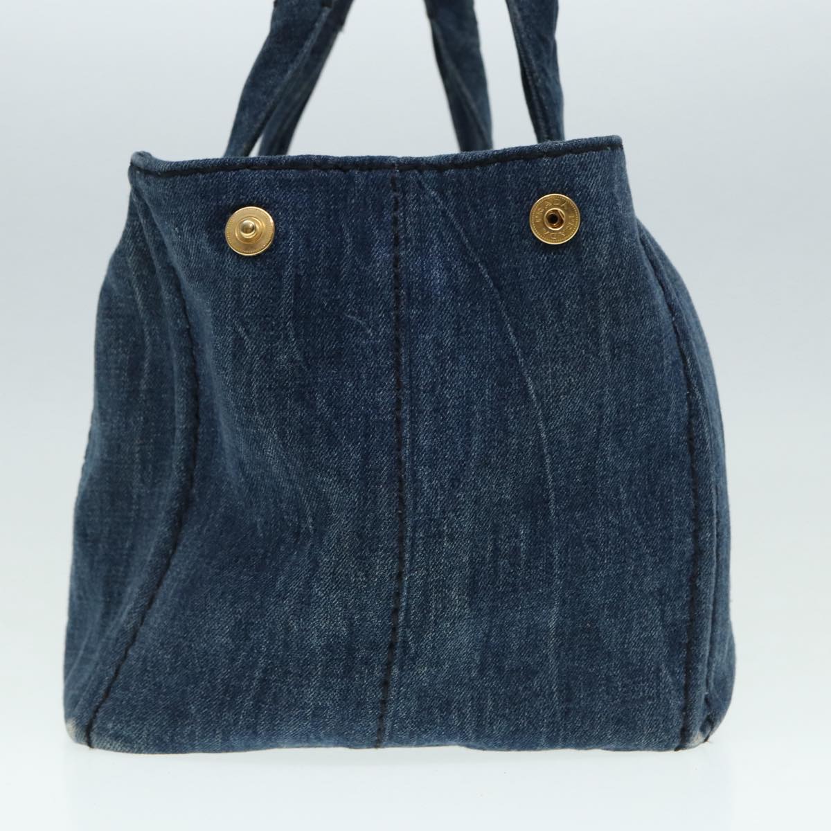 PRADA Canapa MM Hand Bag Blue Gold Auth