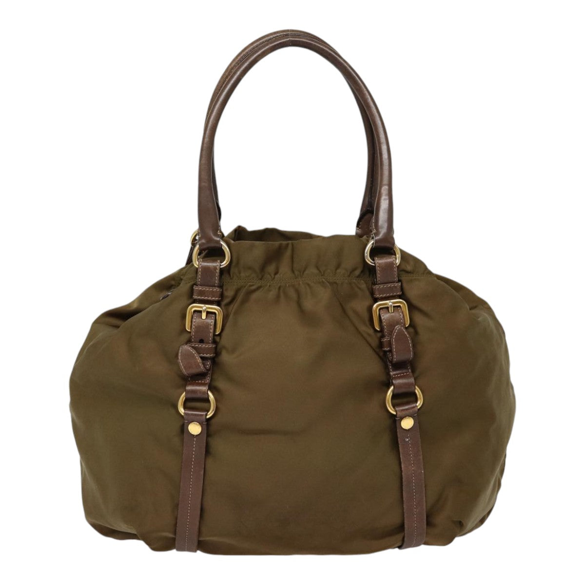 PRADA Tote Bag Nylon Gold Brown Auth