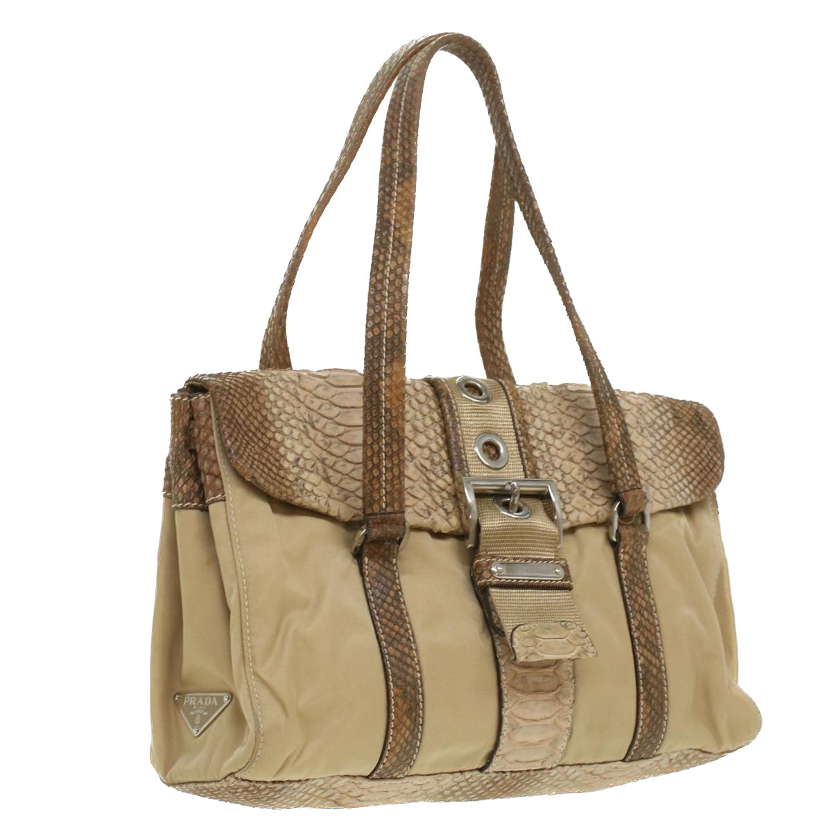 Prada Snake pattern Semi-Shoulder Shoulder Bag Nylon Beige