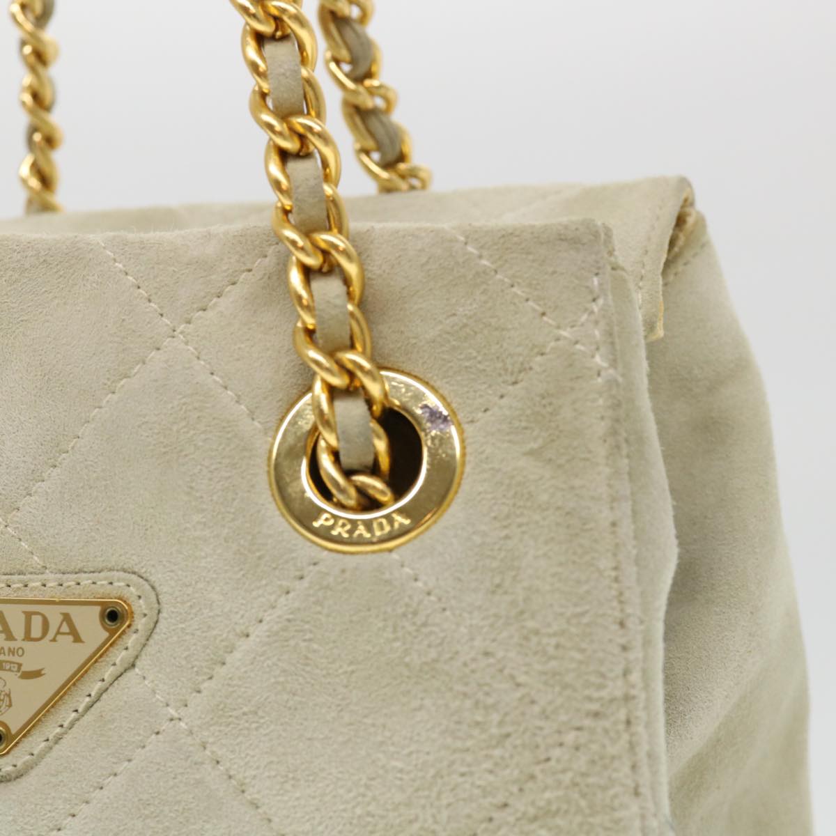 Prada Quilted Chain Shoulder Bag Suede Gray