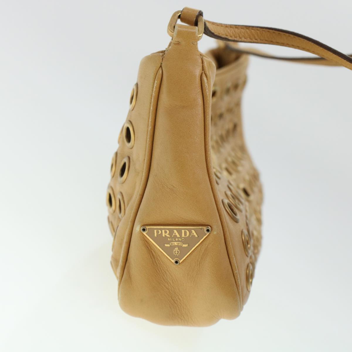 Prada Punching Shoulder Bag Leather Beige