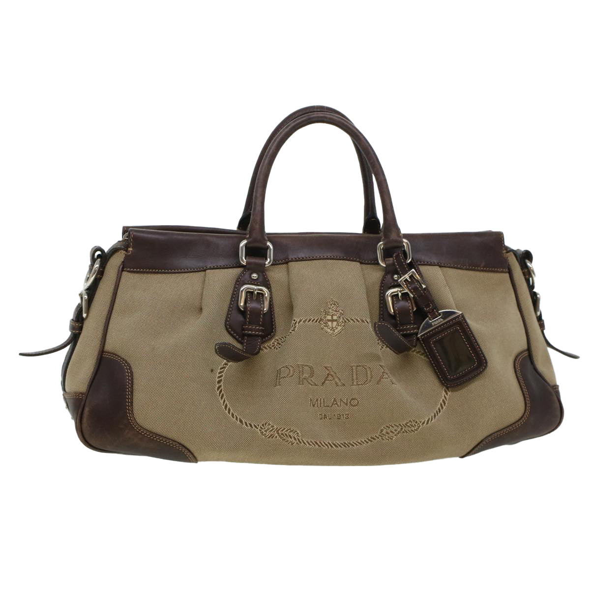 PRADA Hand Bag Canvas Beige Auth