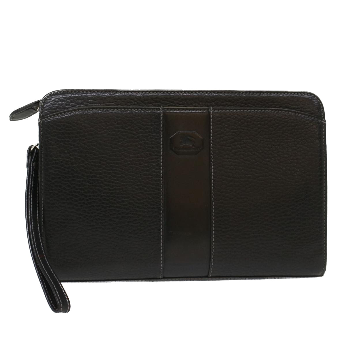Burberry Clutch Bag Leather Black Auth yk8023