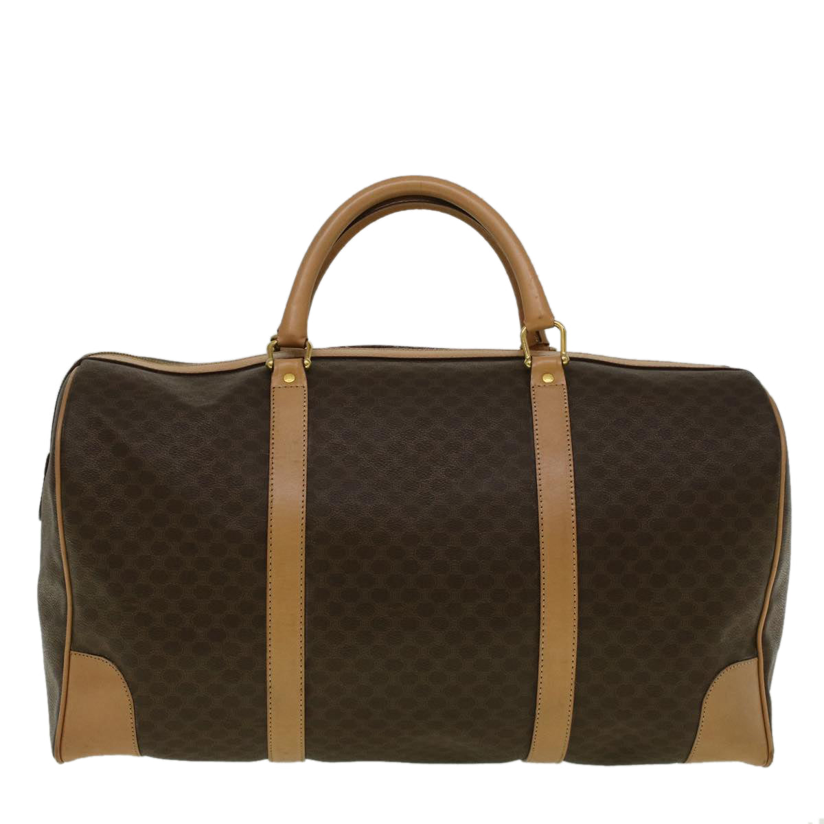 Luxury CELINE Macadam Canvas Boston Bag PVC Leather Brown 9392