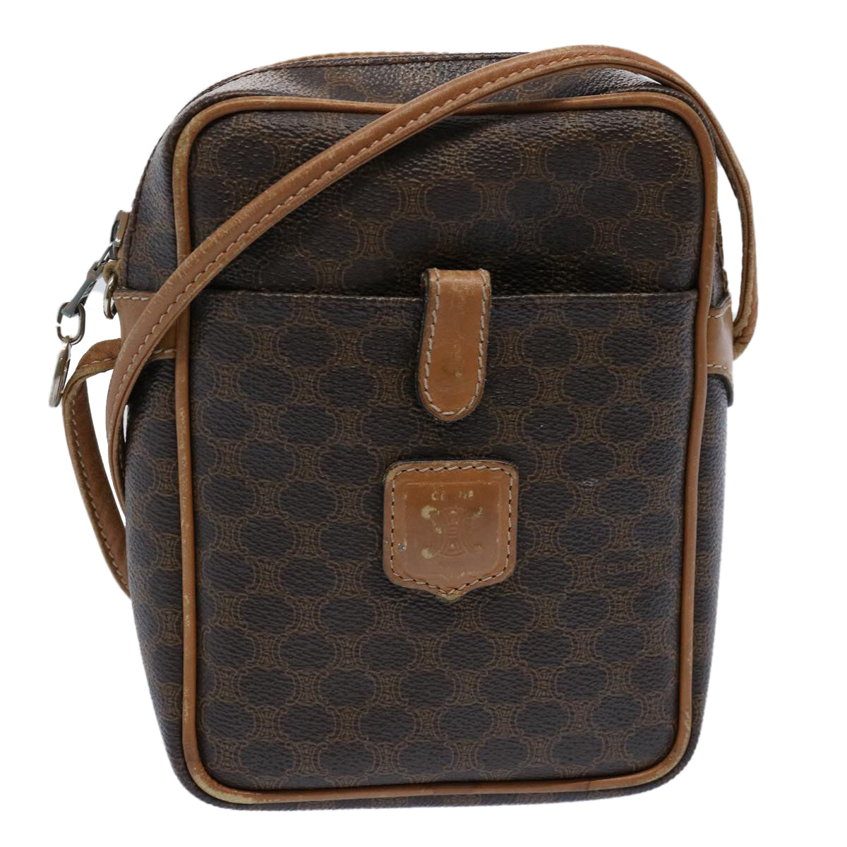 Luxury CELINE Macadam Canvas Shoulder Bag PVC Leather Brown 9733