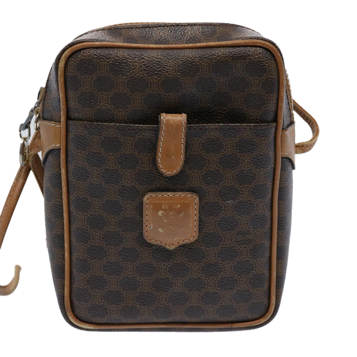Luxury CELINE Macadam Canvas Shoulder Bag PVC Leather Brown 9733