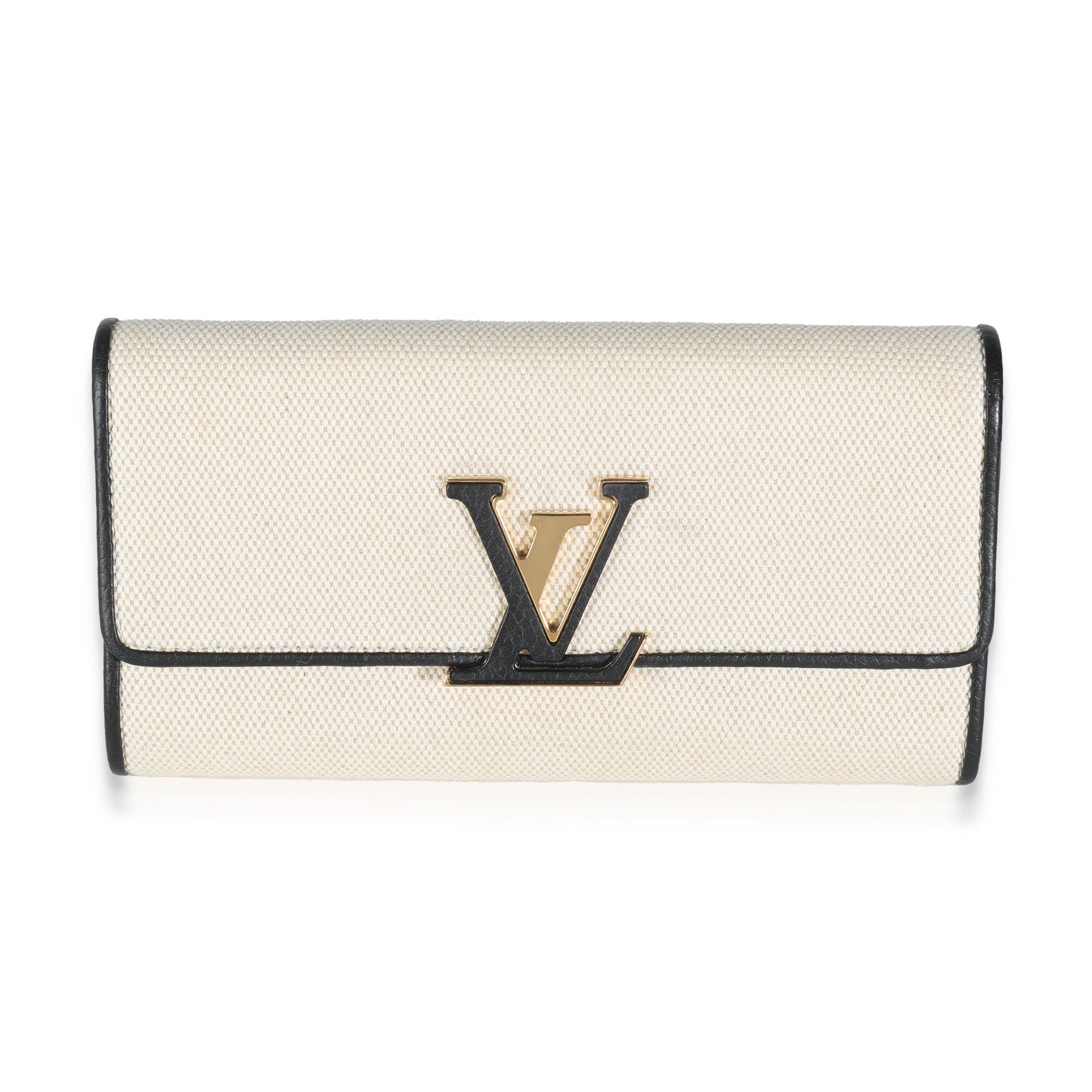 Louis Vuitton Black Taurillon Beige Canvas Capucines Wallet