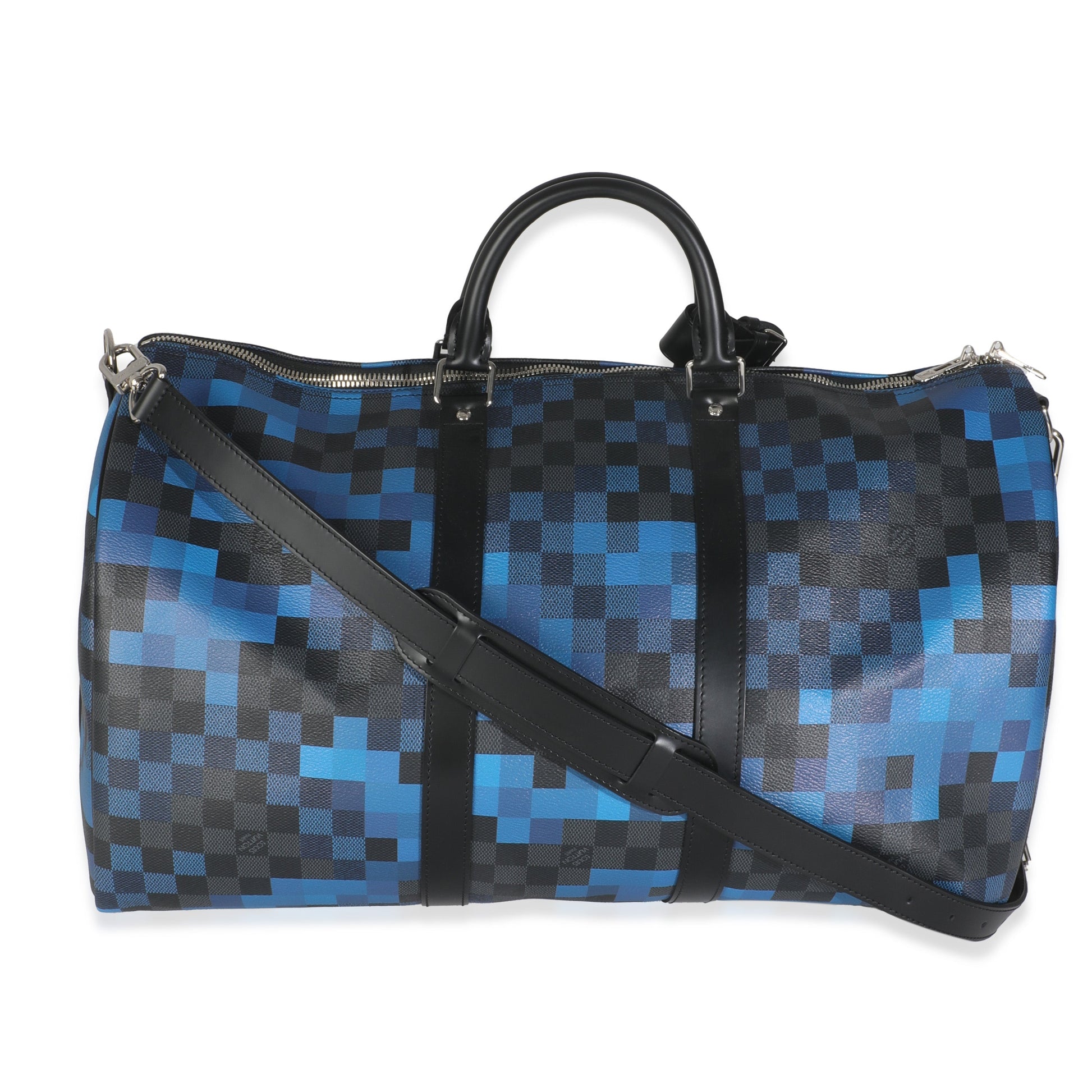Luxury Women's Handbag | Louis Vuitton Blue Damier Graphite Canvas Pixel Canvas Keepall Bandouliere 50