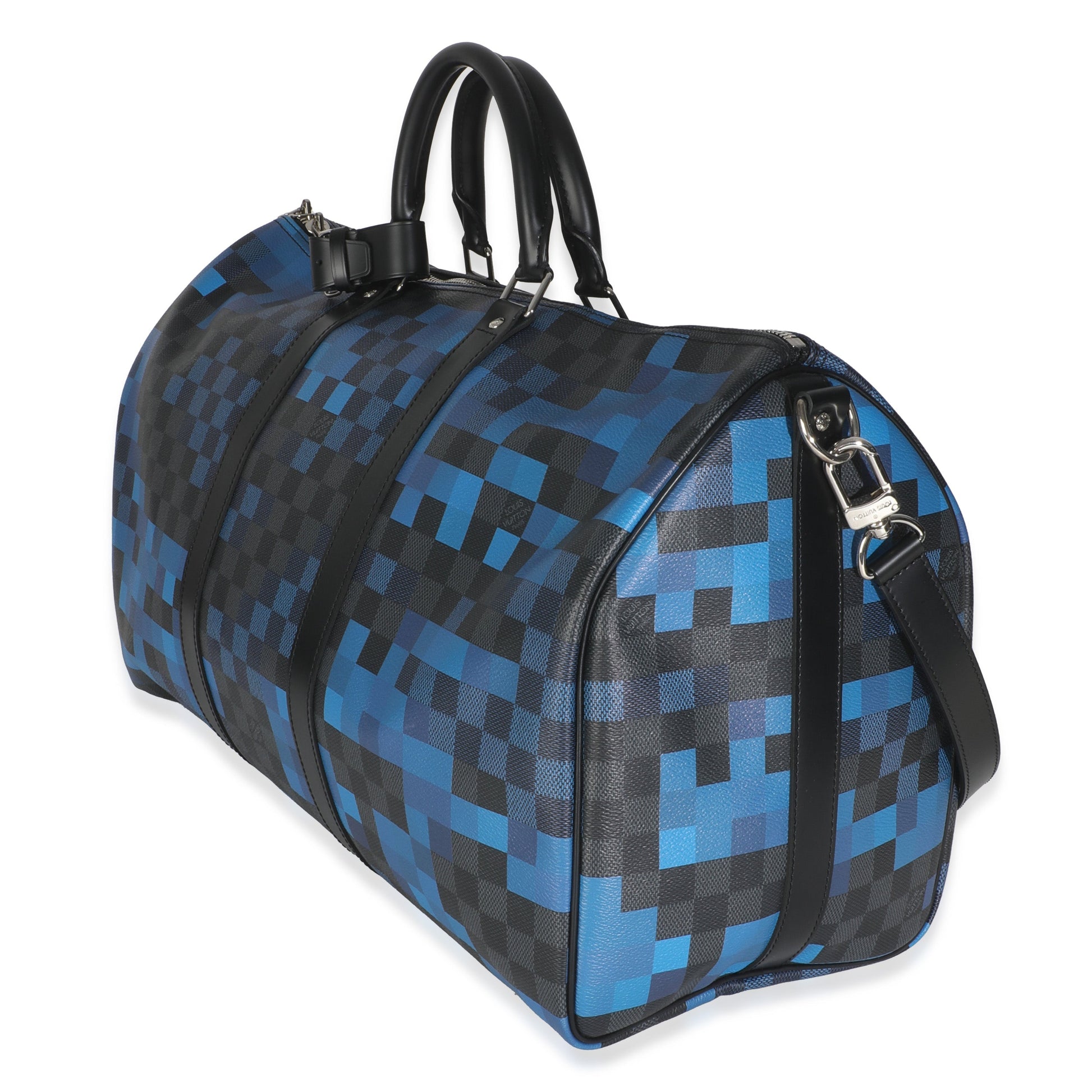Luxury Women's Handbag | Louis Vuitton Blue Damier Graphite Canvas Pixel Canvas Keepall Bandouliere 50
