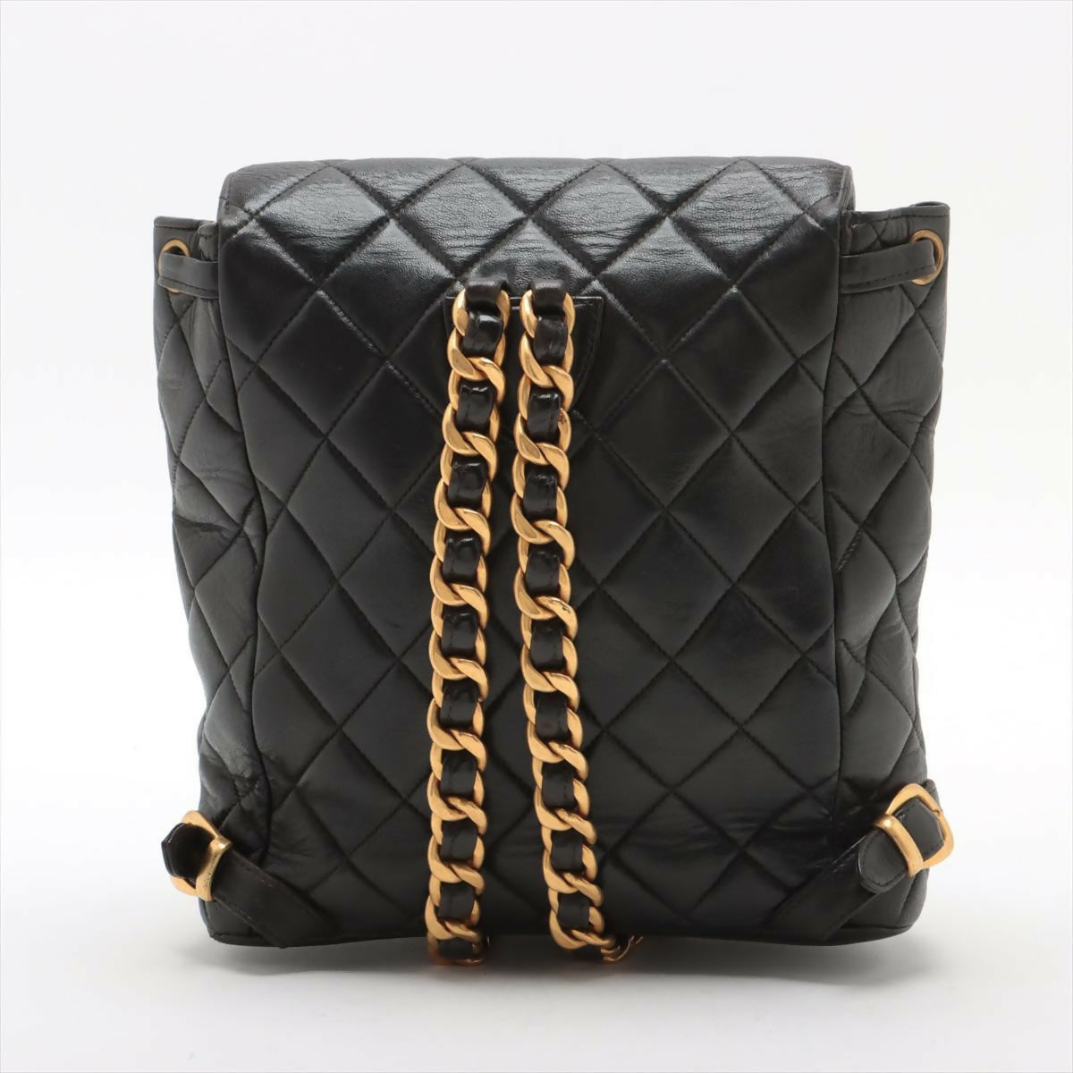 Chanel Black Lambskin Diamond-Quilted Flap Backpack